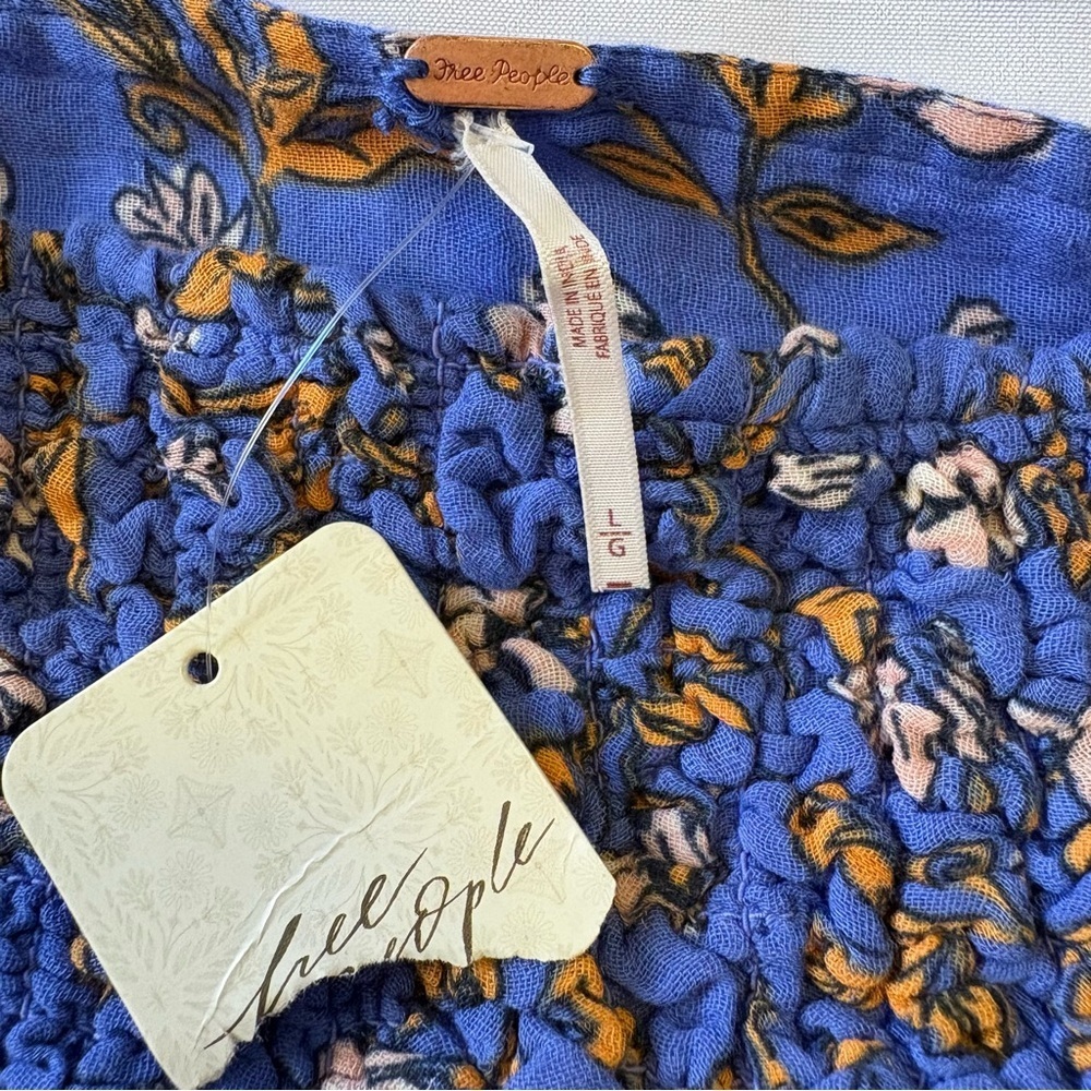NWT Free People Large Cotton Nala Floral Babydoll Top Blue Orange Cotton - Picture 5 of 12